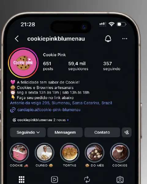 Perfil do Instagram da Cookie Pink